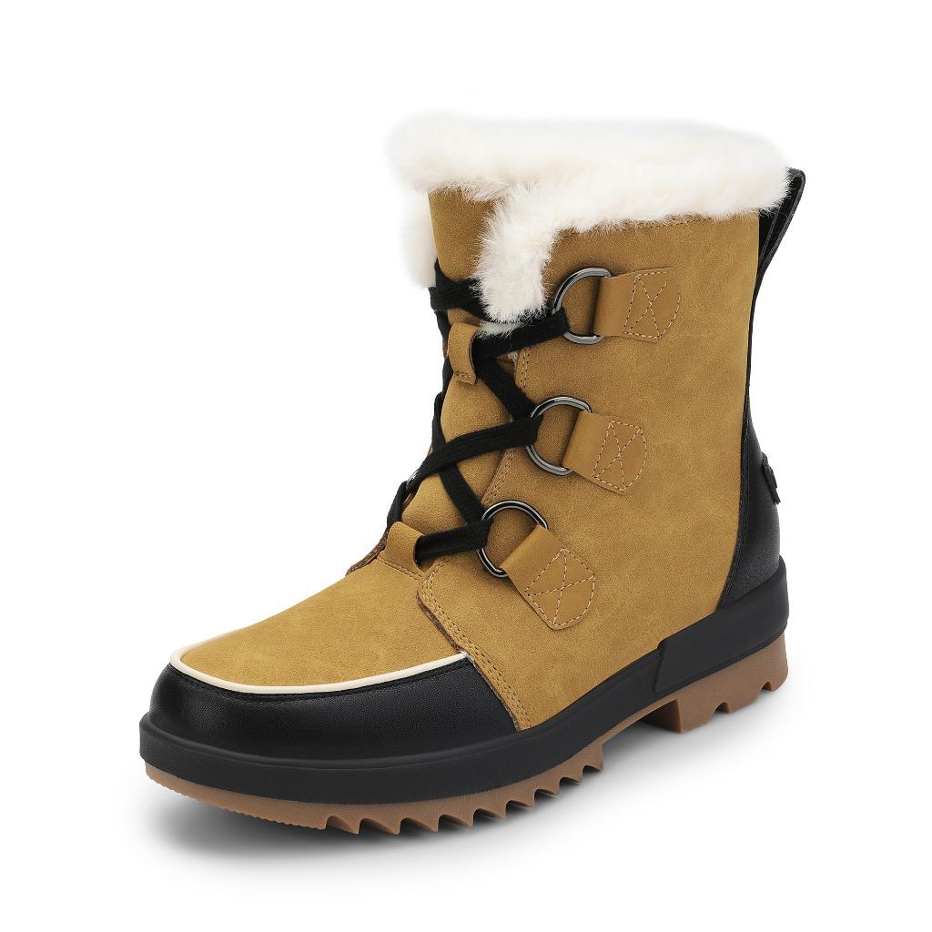 DREAM PAIRS Women's Ankle Winter Boots w/Faux Fur - Chestnut/Black, Size 6