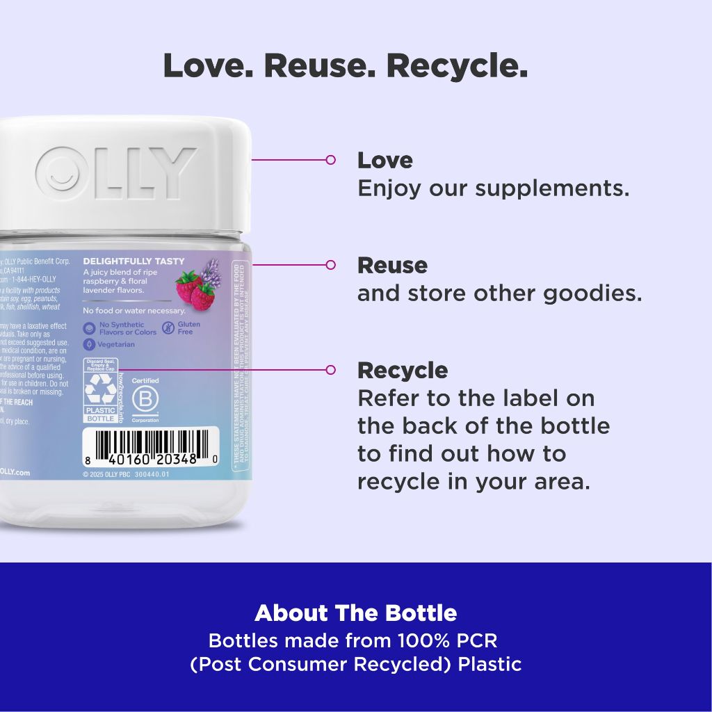OLLY Relaxing Magnesium Gummies - Raspberry Lavender, 120ct.