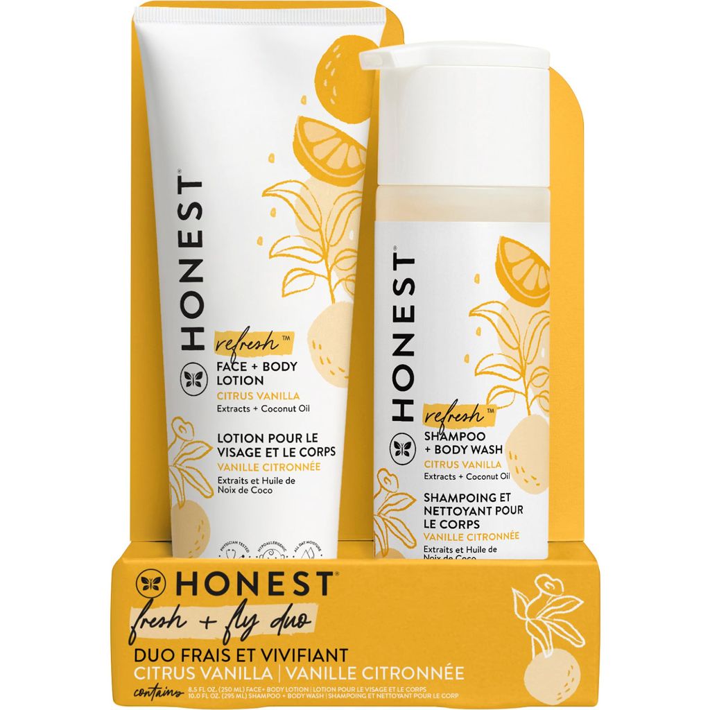 The Honest Company 2-in-1 Cleansing Shampoo and Body Wash Face Lotion Bundle, Citrus Vanilla Refresh 18.5 fl oz