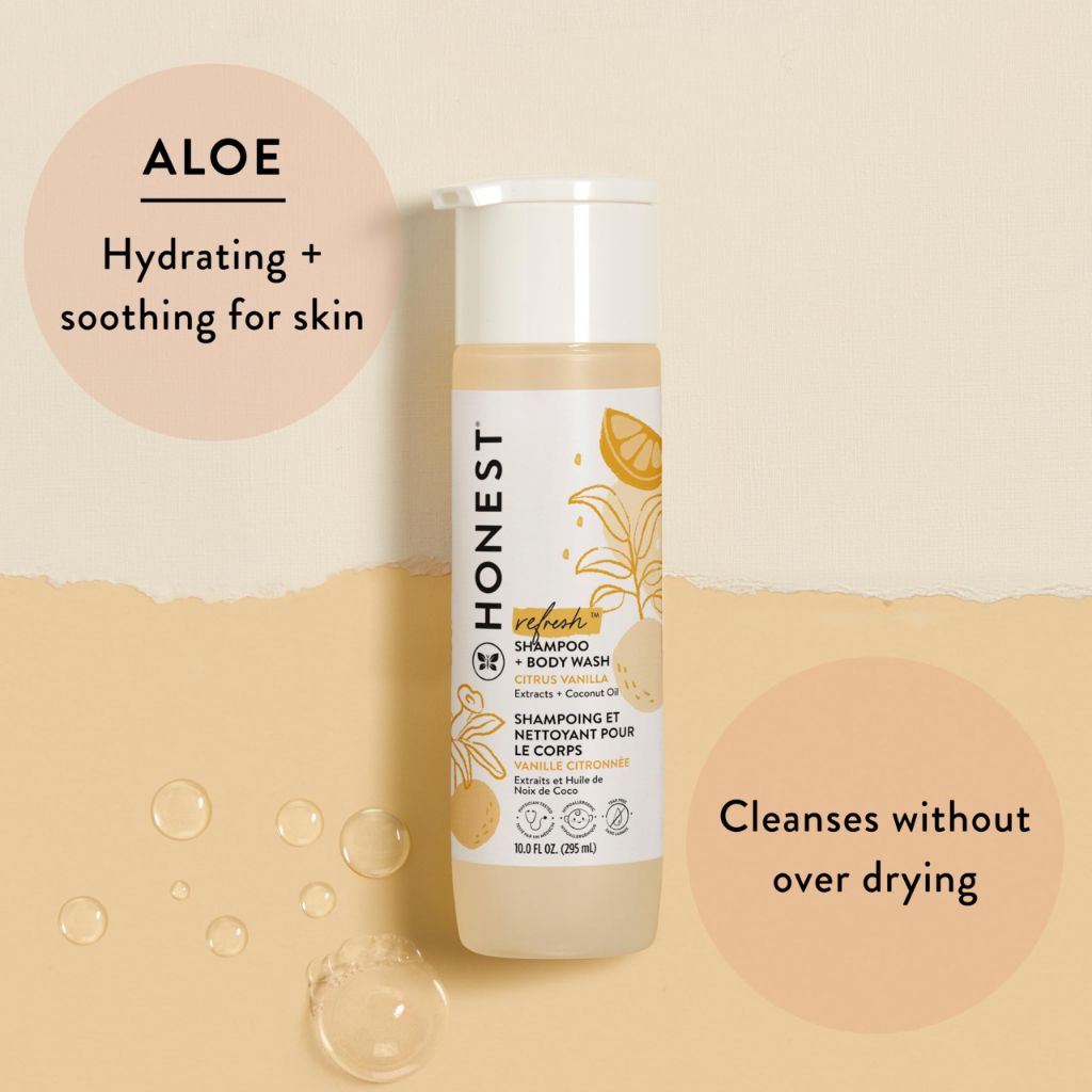 The Honest Company 2-in-1 Cleansing Shampoo and Body Wash Face Lotion Bundle, Citrus Vanilla Refresh 18.5 fl oz