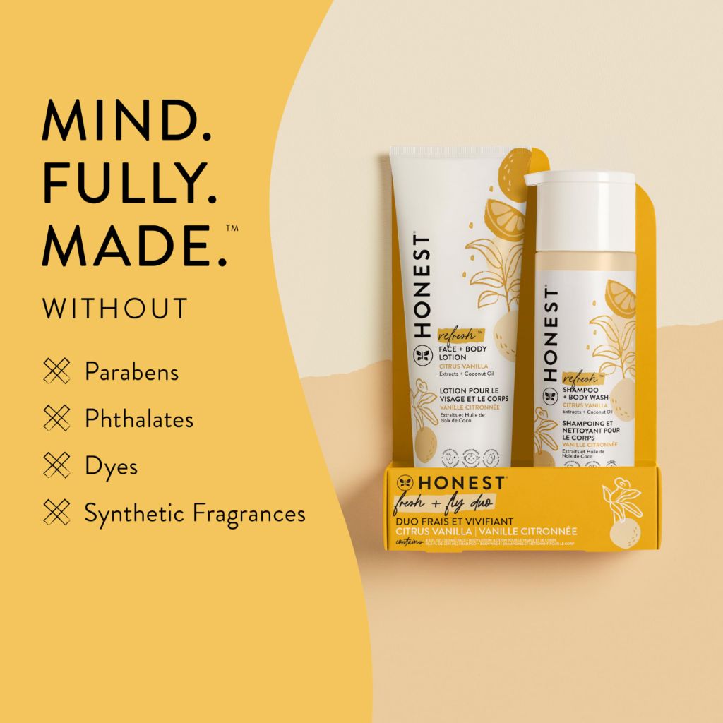 The Honest Company 2-in-1 Cleansing Shampoo and Body Wash Face Lotion Bundle, Citrus Vanilla Refresh 18.5 fl oz