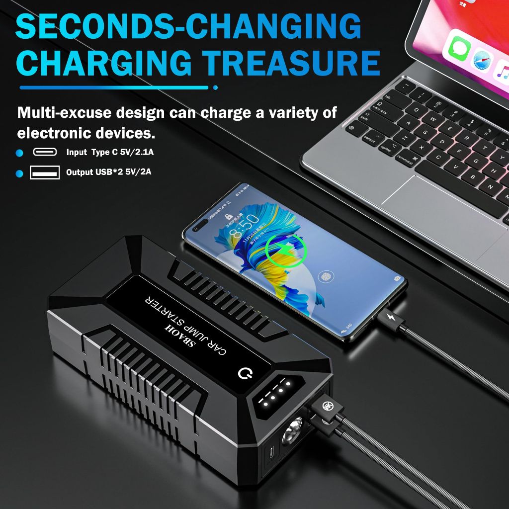 SBAOH Portable Battery Jump Starter/Power Bank 3000A Peak 12V