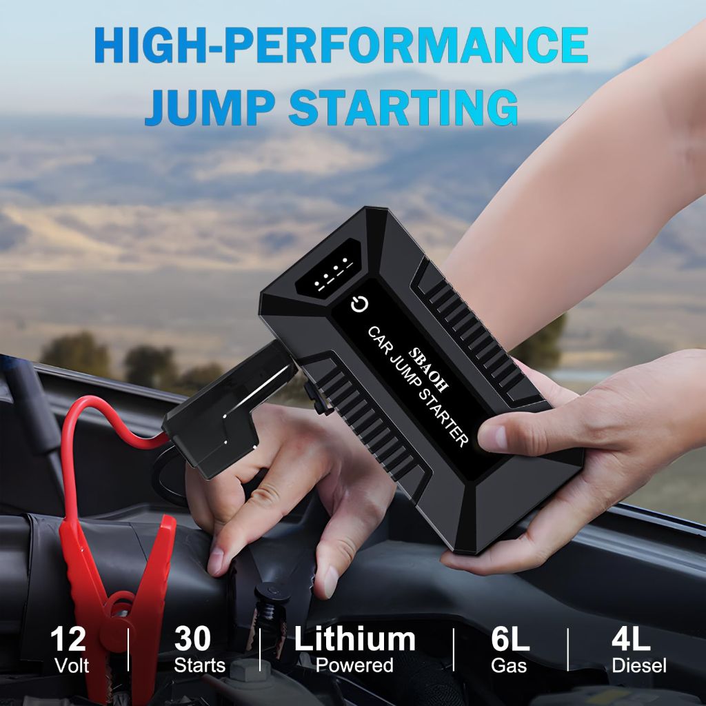 SBAOH Portable Battery Jump Starter/Power Bank 3000A Peak 12V