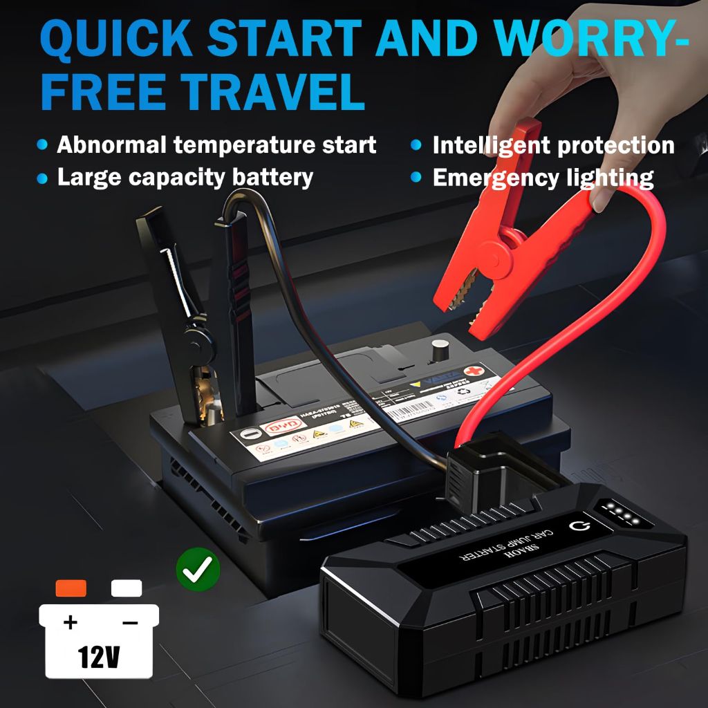 SBAOH Portable Battery Jump Starter/Power Bank 3000A Peak 12V