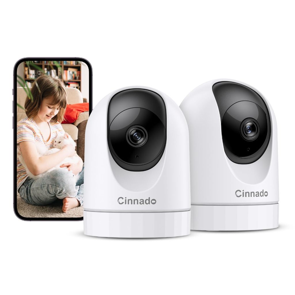 Cinnado D1 2K Indoor Security Camera 2.4G WiFi Camera/ Audio - White 2 Pack