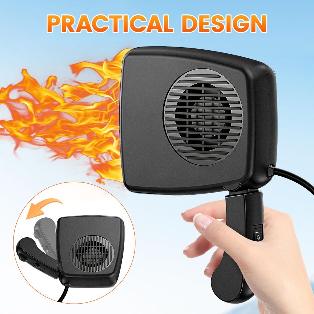 Blytra Portable Car Heater with Fast Heating and Cooling, Electronic Auto Fan Heater 12V 200W, 360° Rotatable Auto Fan for Effective Windshield Defrosting and Defogging in Vehicles, Black