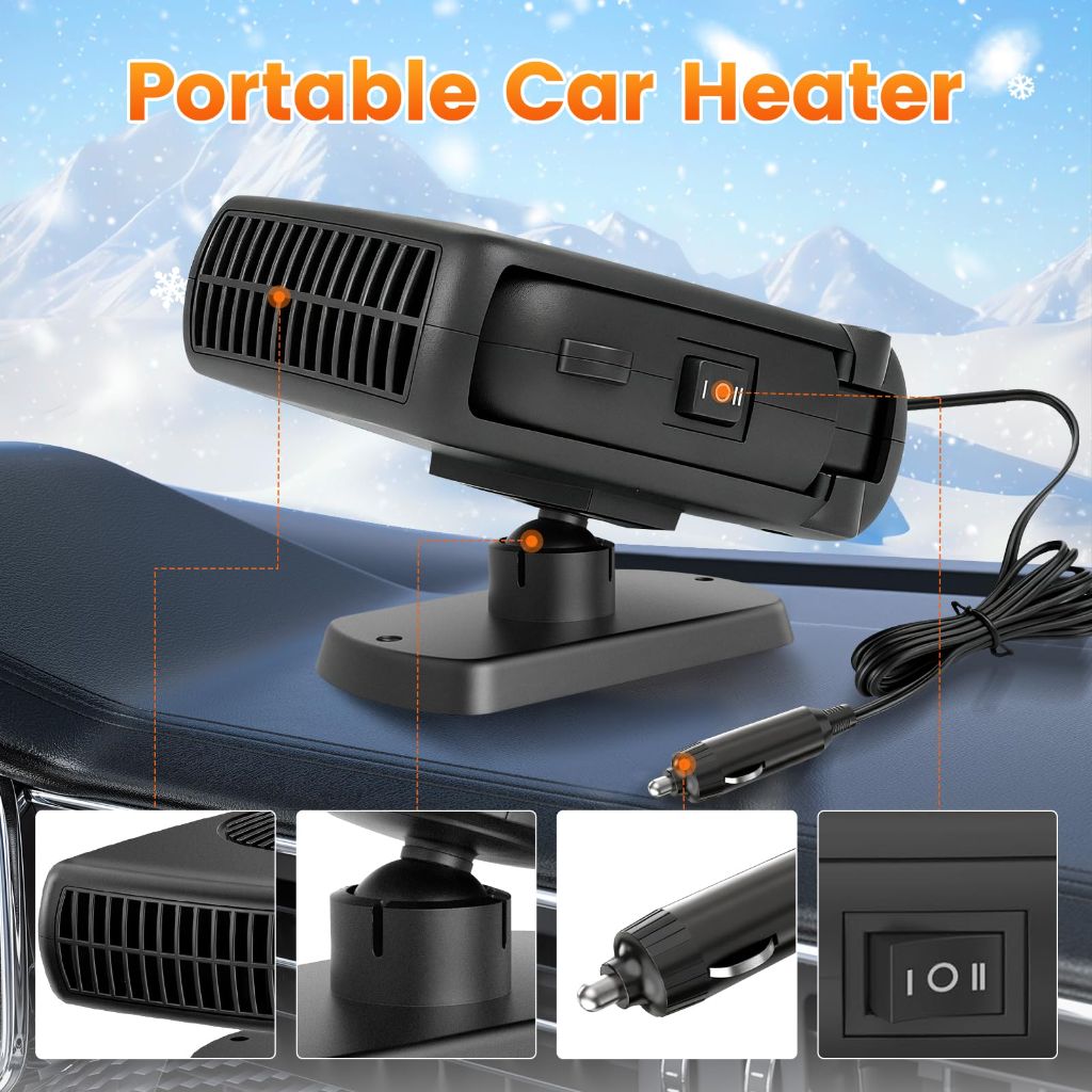 Blytra Portable Car Heater with Fast Heating and Cooling, Electronic Auto Fan Heater 12V 200W, 360° Rotatable Auto Fan for Effective Windshield Defrosting and Defogging in Vehicles, Black