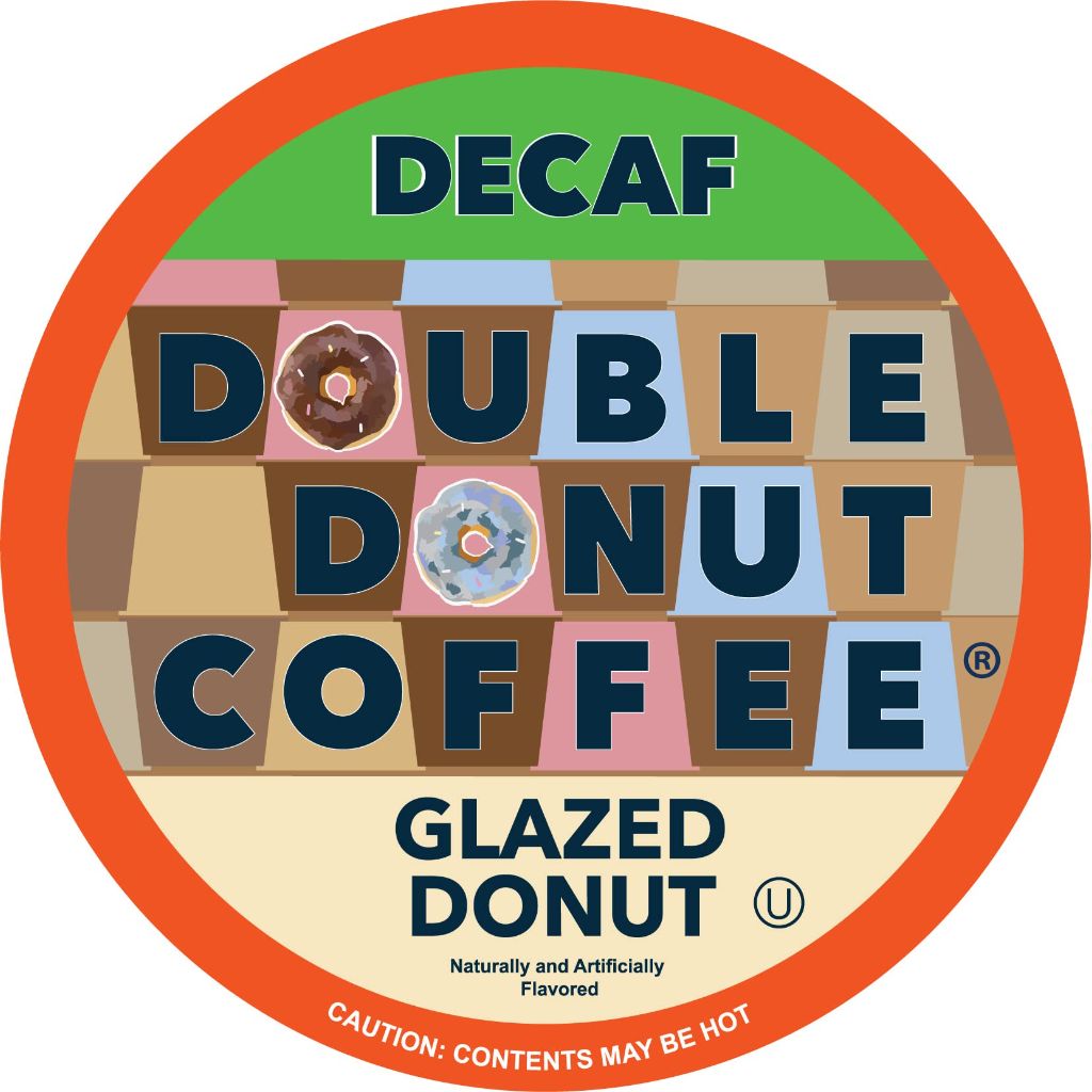 Double Donut Coffee Medium Roast Decaf Coffee Pods, Glazed Donut Flavored, 24 Capsules