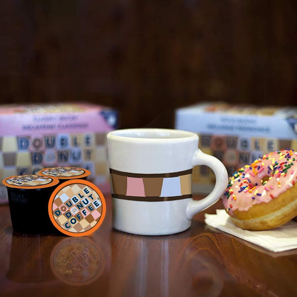 Double Donut Coffee Medium Roast Decaf Coffee Pods, Glazed Donut Flavored, 24 Capsules