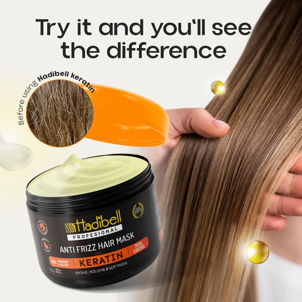 Hadibell Professional Anti-Frizz Hair Mask with Keratin - 13.1 oz.