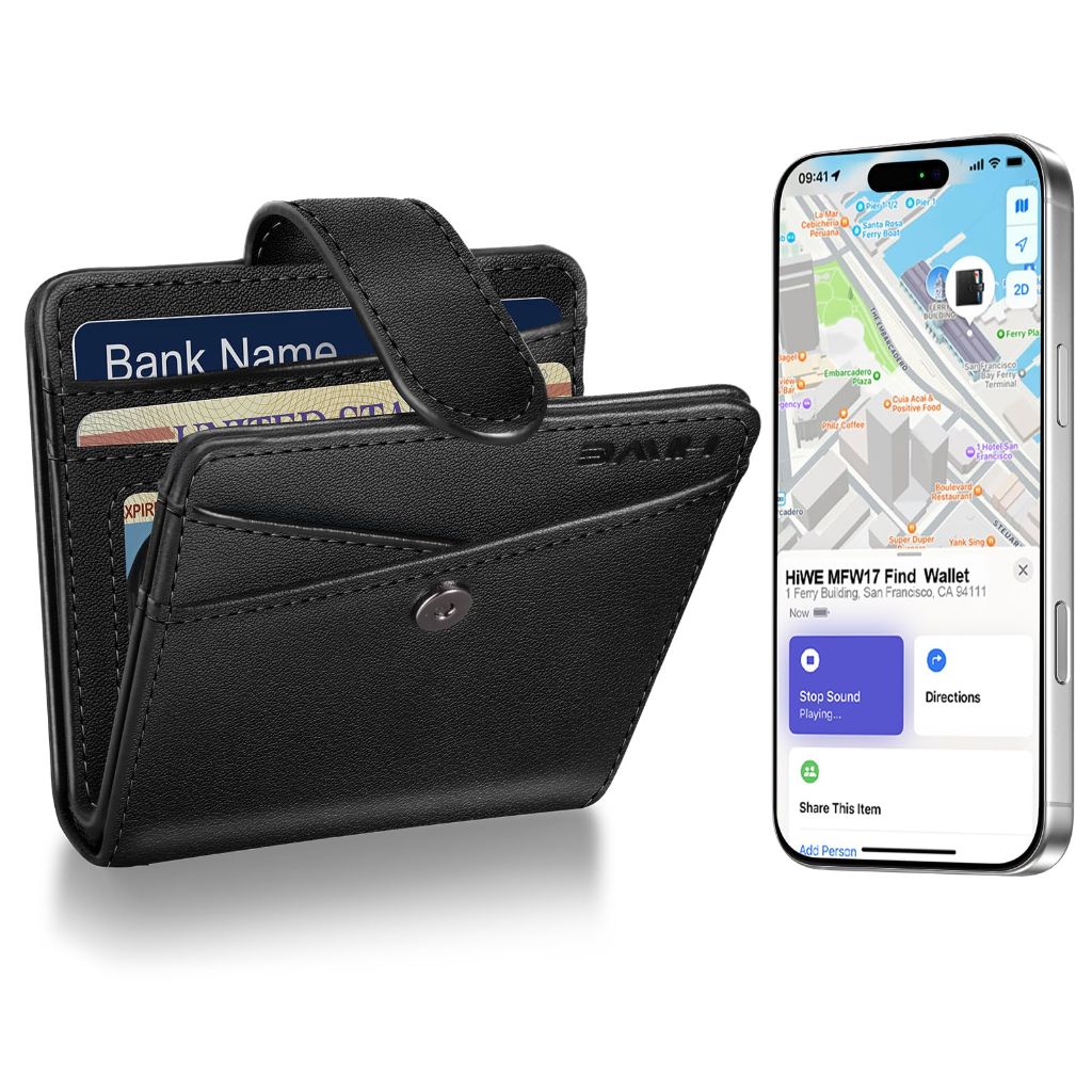 HiWe Bifold Wallets with Smart Anti-Loss Find My Tracker, RFID - Black