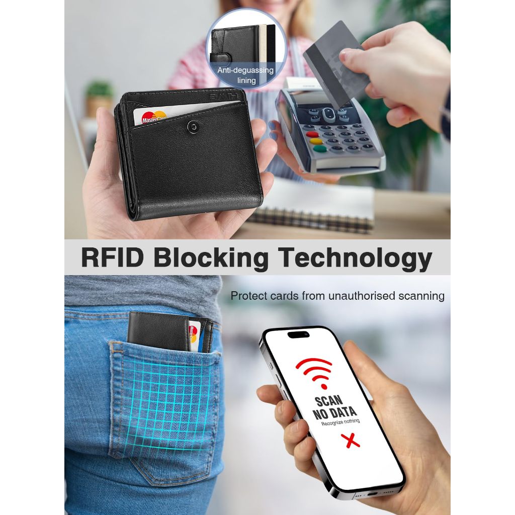 HiWe Bifold Wallets with Smart Anti-Loss Find My Tracker, RFID - Black
