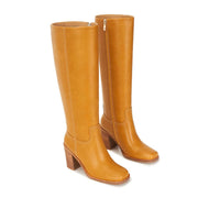 AITTA Women’s Knee High Boots – Fits Calf Sizes 13.3″–16.6″ (Sizes 5-12) | Ideal for Fuller Calves, Not for Extra-Wide Calves | Comfort Block Heel, Square Toe, Side Zip, Straw Yellow, Size 8