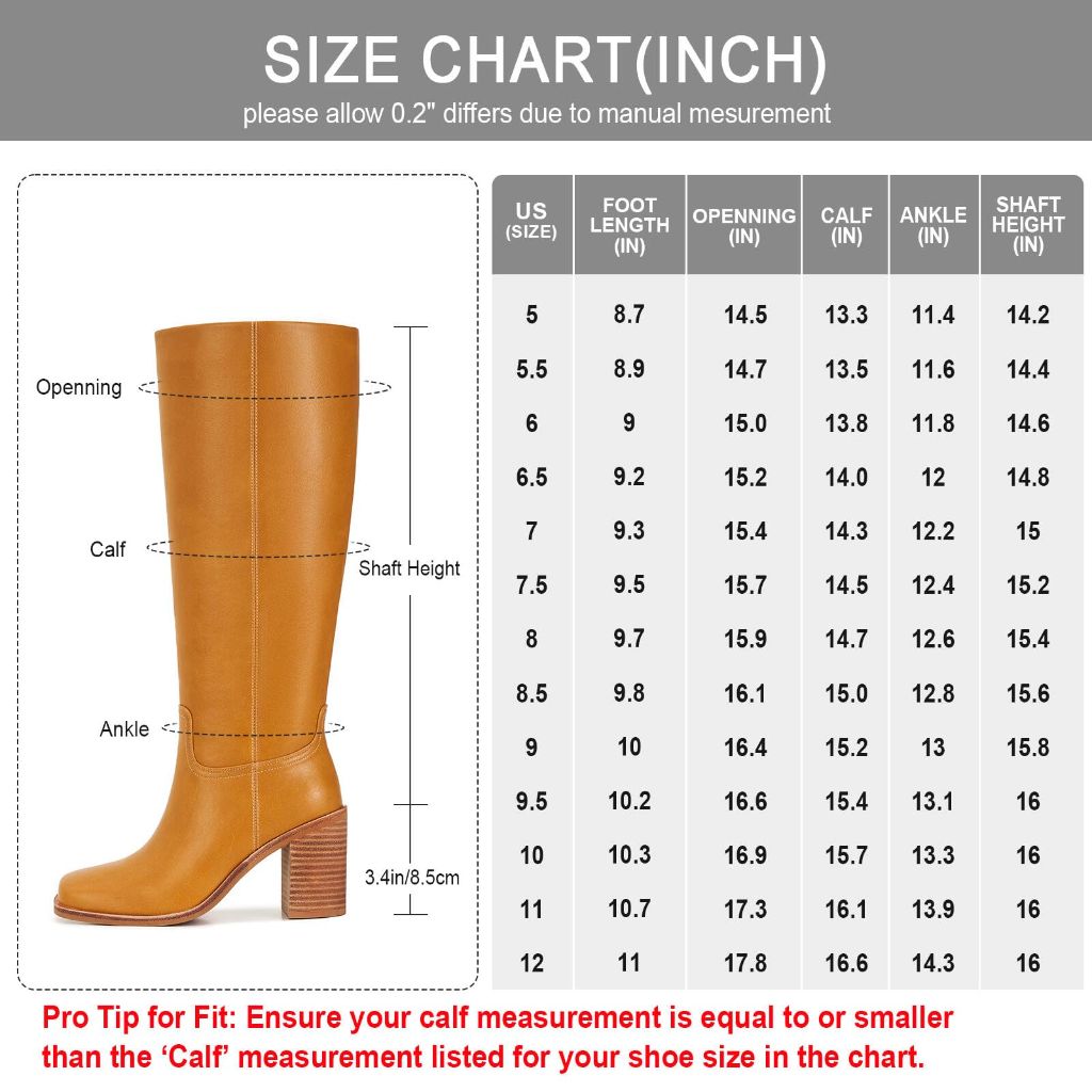 AITTA Women’s Knee High Boots – Fits Calf Sizes 13.3″–16.6″ (Sizes 5-12) | Ideal for Fuller Calves, Not for Extra-Wide Calves | Comfort Block Heel, Square Toe, Side Zip, Straw Yellow, Size 8