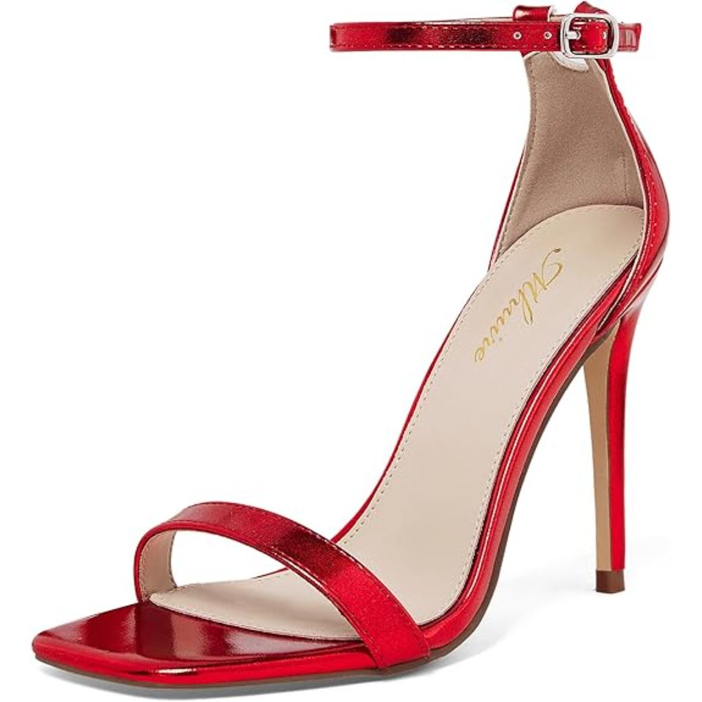 MHuire 4 IN Square Open Toe Ankle Strap Stiletto Heels sz 8