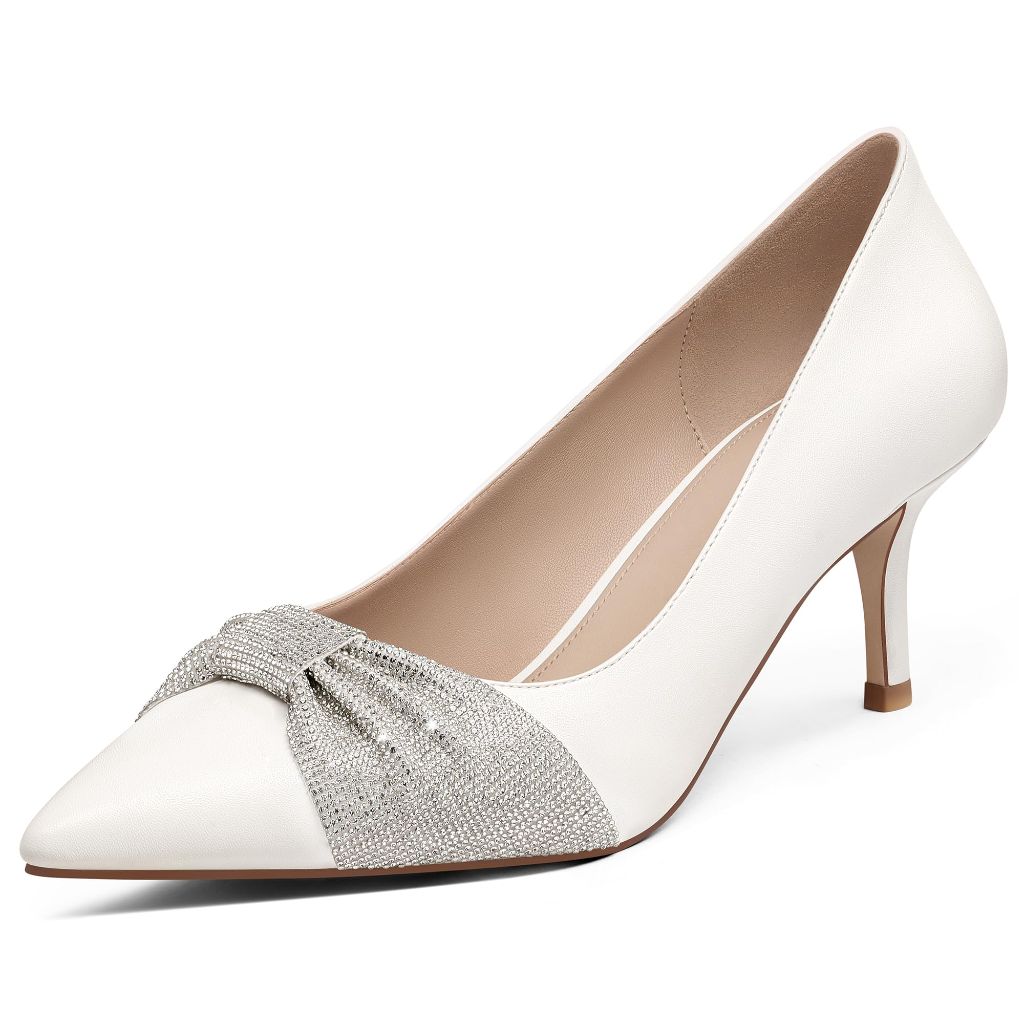 MUCCCUTE Women's Pumps Kitten Heels Closed Toe White  Size 7