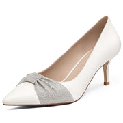 MUCCCUTE Women's Pumps Kitten Heels Closed Toe White  Size 7