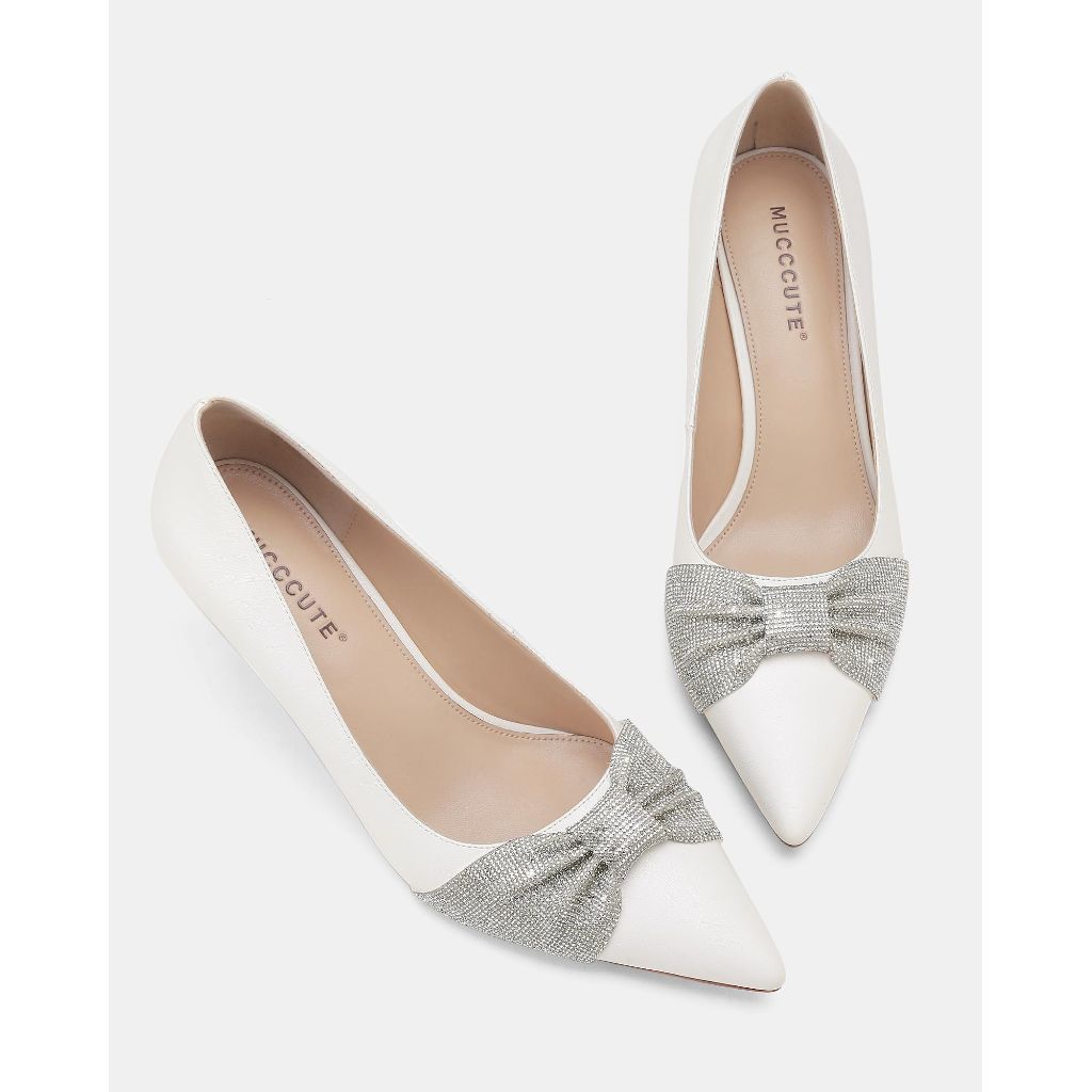 MUCCCUTE Women's Pumps Kitten Heels Closed Toe White  Size 7