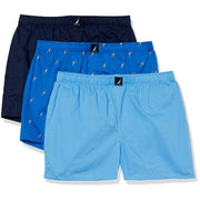 Nautica Men's Cotton Woven 3 Pack Boxer Peacoat, Aero Blue, Sails Outline, Large