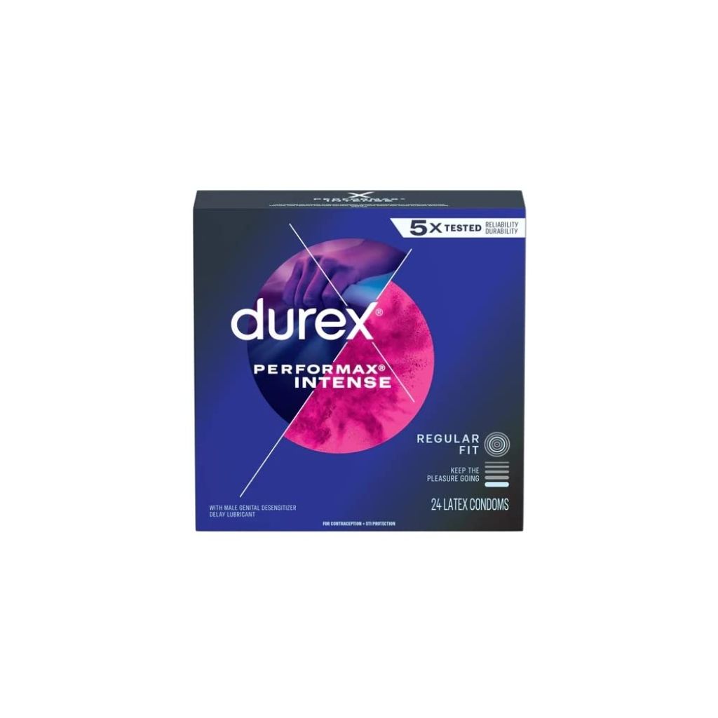 Durex Performax Intense Ribbed & Dotted with Delay Lubricant Premium Condom (24 Count)