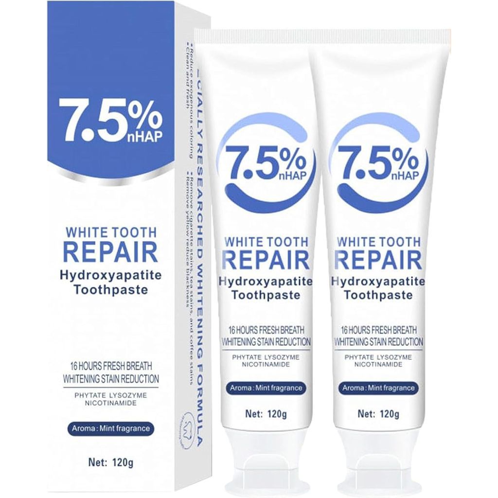 7.5% Hydroxyapatite Toothpastes for Enamel Protection and Tooth Strengthening - Mint, 2 Pack
