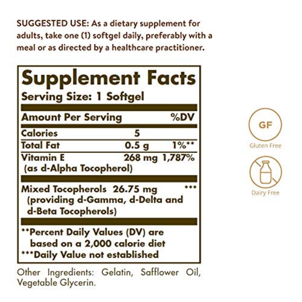Solgar Naturally-Sourced Vitamin E 268mg - 250 Softgels