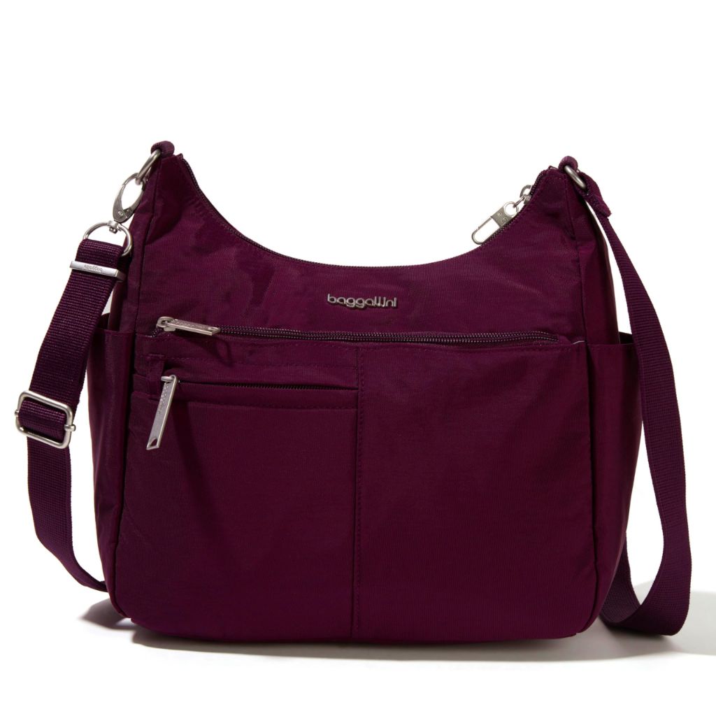 Baggallini Securtex Anti-Theft Free Time Crossbody Bag - Mulberry, (10.5"x9")