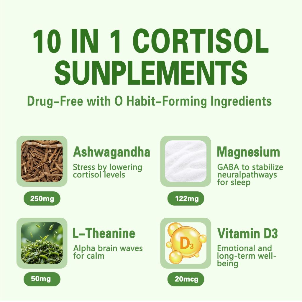 Decatela Women's Cortisol Supplements with Magnesium, Ashwagandha, L-Theanine - 120 Capsules