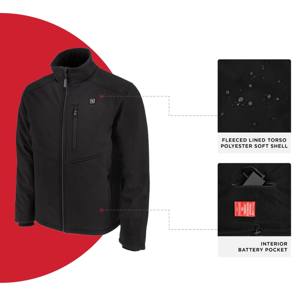 Radians RHG-J100 Men's Cold Weather Apparel - Soft Shell Heated Jacket Kit with Battery - Black - Size XL