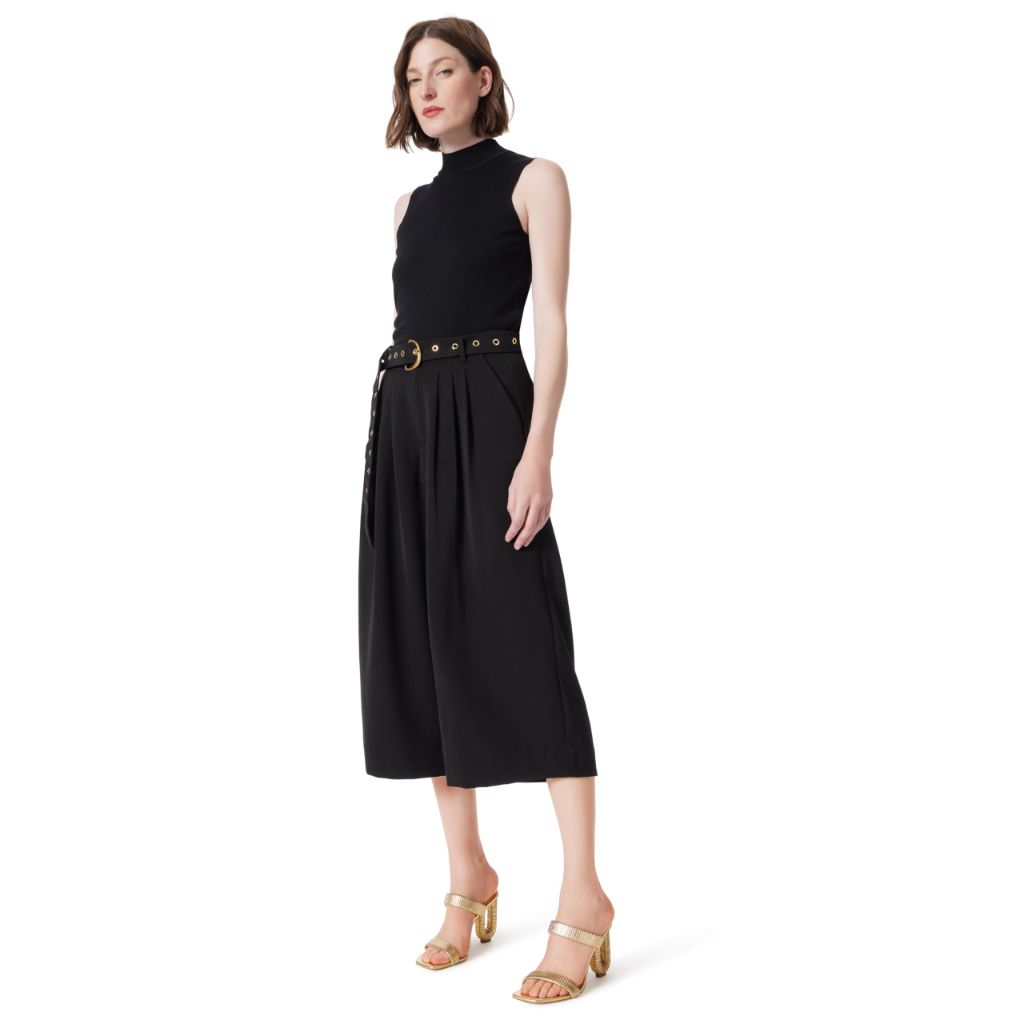 DEE OCLEPPO DO Women's Mariana Belted Wide Leg Cropped Pant, Standard, Black, Size 10