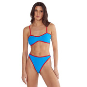 Nasty Gal Contrast Binding High Leg Bikini Blue, Size 8