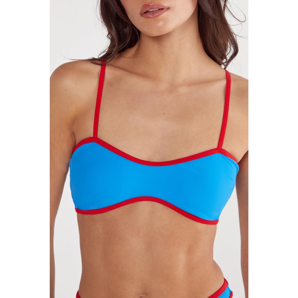 Nasty Gal Contrast Binding High Leg Bikini Blue, Size 8