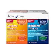 Amazon Basic Care Cold & Flu Relief Multi-Symptom Daytime/Nighttime Combo Pack - 48 Softgels