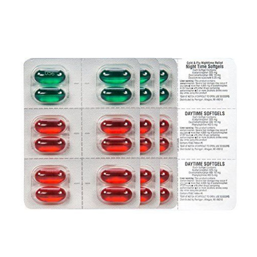 Amazon Basic Care Cold & Flu Relief Multi-Symptom Daytime/Nighttime Combo Pack - 48 Softgels