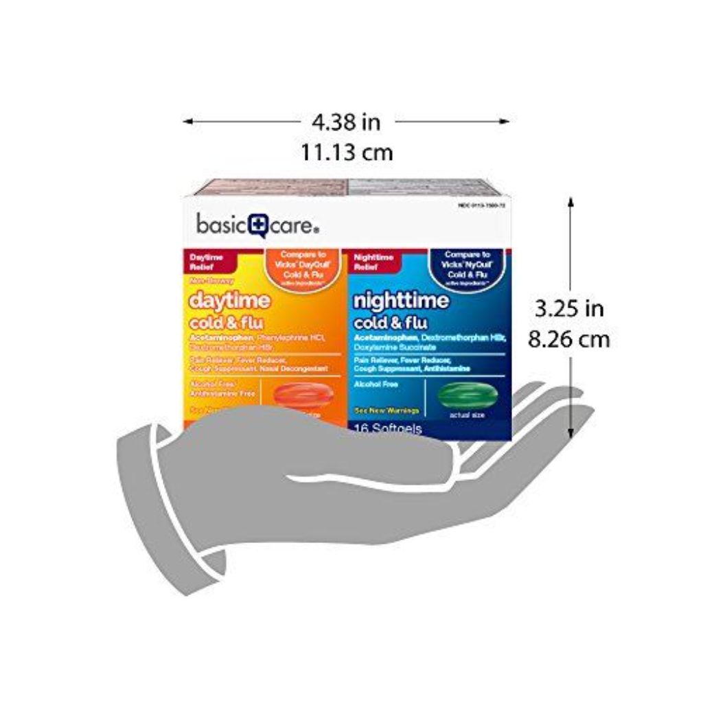 Amazon Basic Care Cold & Flu Relief Multi-Symptom Daytime/Nighttime Combo Pack - 48 Softgels