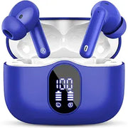 A90 Pro True Wireless Bluetooth 5.4 Earbuds, Bass Stereo, Noise Cancelling Mic, LED Display - Blue