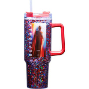 Spoontiques Superman Legacy 40oz Acrylic Travel Mug - Double Wall Acrylic with Sliding Lock Travel Lid and Straw - 11" Tall