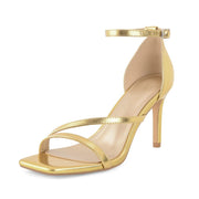 GRACESTRIDE Women's High Heels Stilettos Strappy Heeled Sandals Ankle Buckle Square Toe Comfortable Casual Dress Pumps Shoes(9,Gold)
