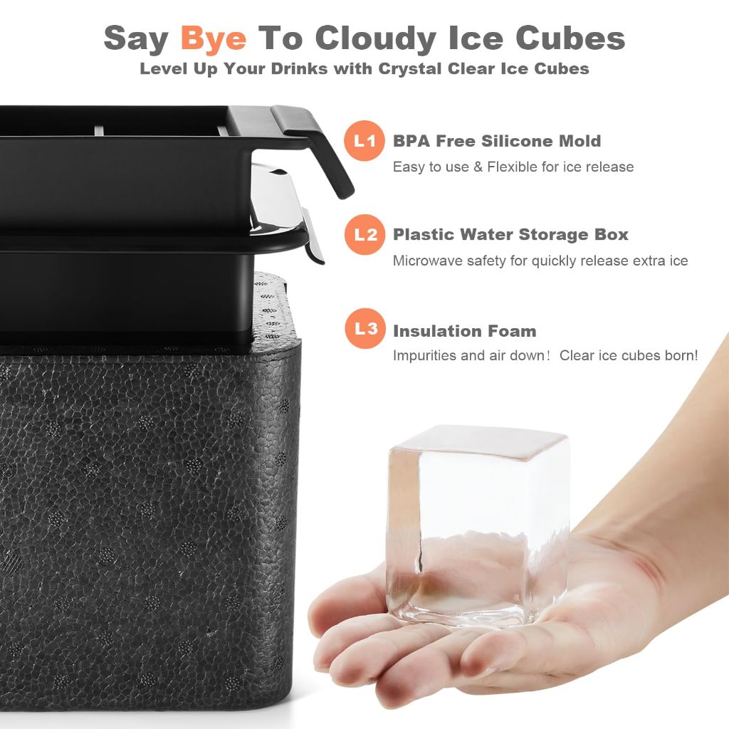 TPPICK Clear Square Ice Cube Maker for Whiskey Bourbon