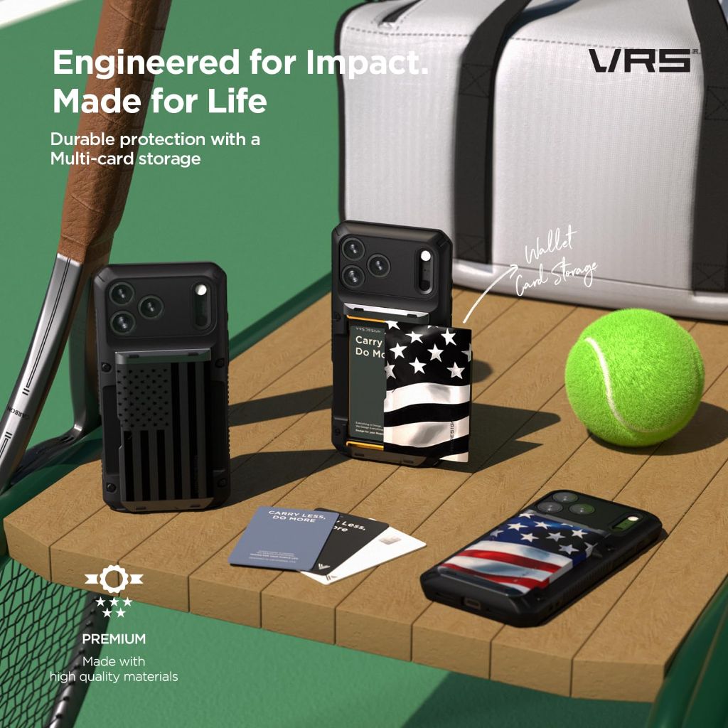 VRS DESIGN Glide Pro Card Holder Case for iPhone 17 Pro Max (2025), Sturdy Semi Auto Card Slot Wallet - Matte Black