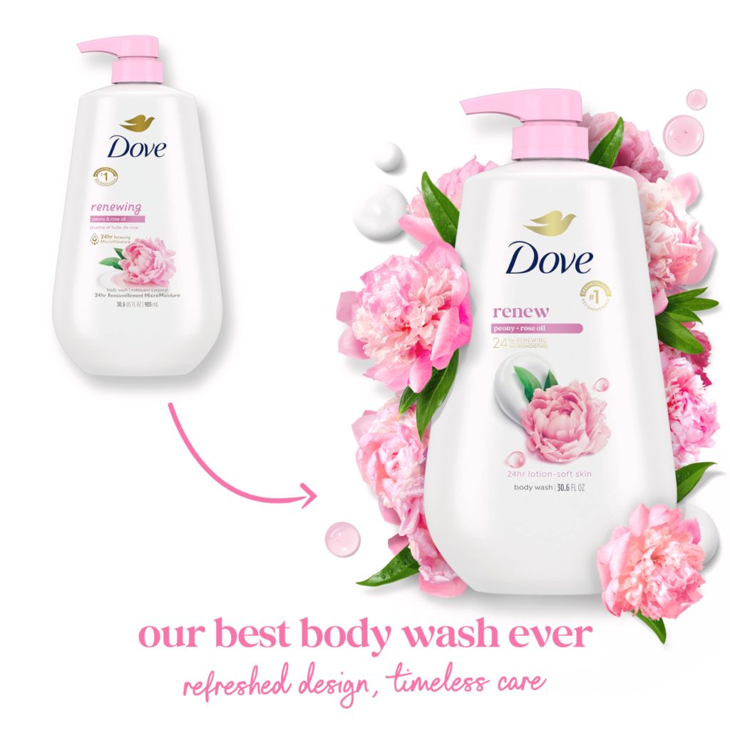 Dove Renew Body Wash with Pump - Peony & Rose Oil, 30.6 fl. oz.