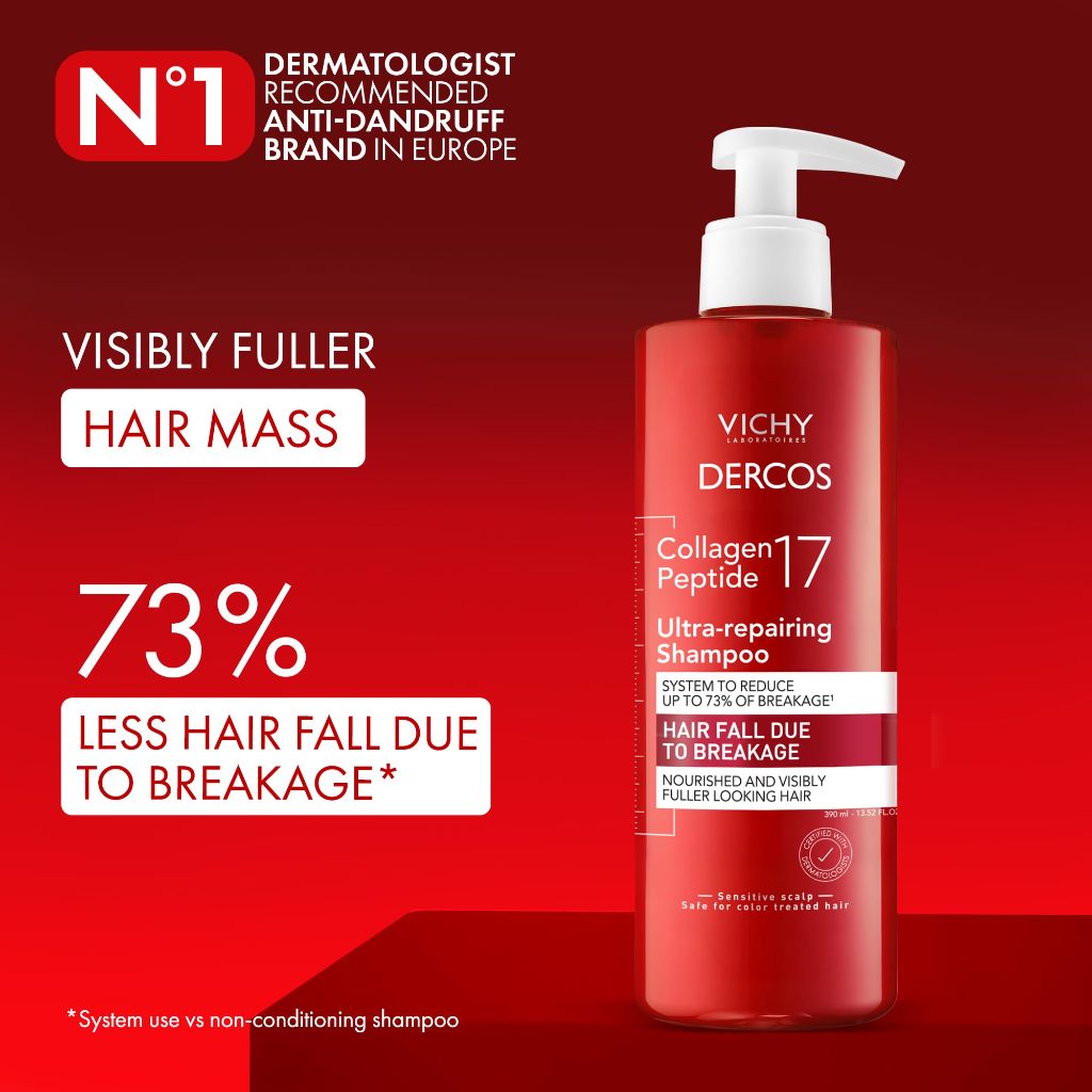 VICHY Dercos Collagen Peptide 17 Ultra-Repairing Shampoo - 13 fl. oz.