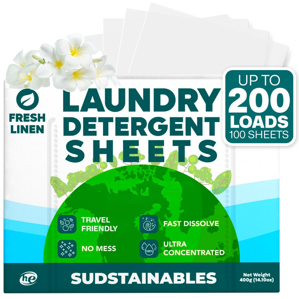 Sudstainables Laundry Detergent Sheets - Fresh Linen, 100 Sheets (Up to 200 Loads)