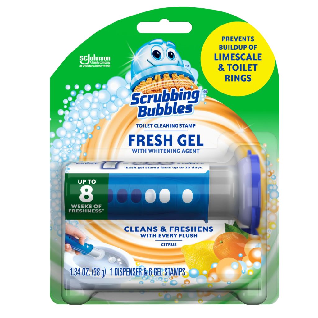 Scrubbing Bubbles Fresh Gel Toilet Bowl Cleaning Stamps - Citrus Scent, 1 Dispenser w/6 Fresh Gel Stamps