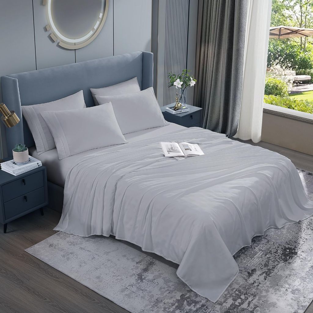 DAYIH Cooling Sheets - Deep Pocket, Light Grey, Queen Sheet Set 6 Pieces
