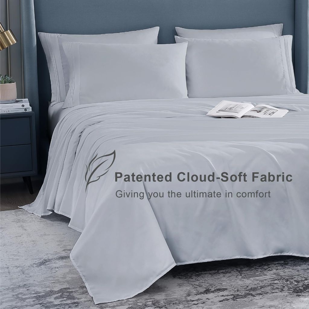 DAYIH Cooling Sheets - Deep Pocket, Light Grey, Queen Sheet Set 6 Pieces
