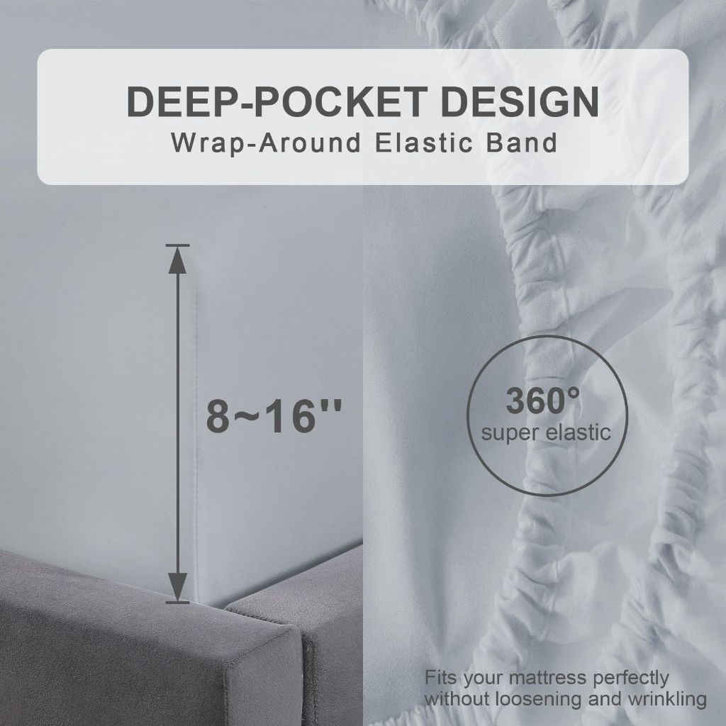 DAYIH Cooling Sheets - Deep Pocket, Light Grey, Queen Sheet Set 6 Pieces