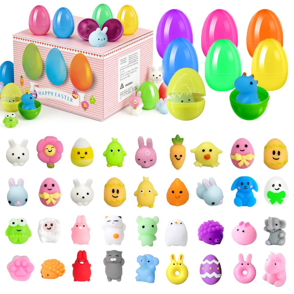 Easter Eggs with Animal Mochi Squishy Stress Relief Toys - Multicolor, 48Pcs