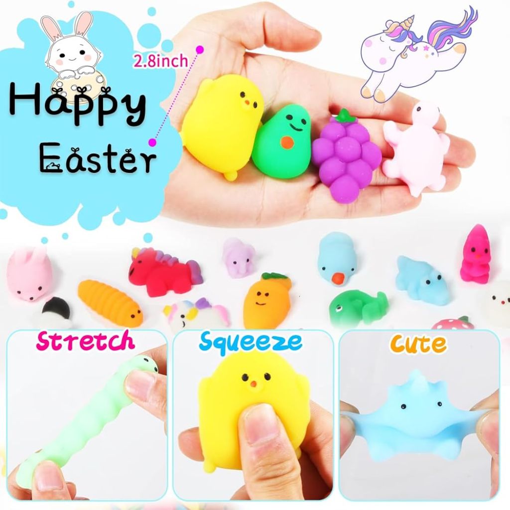 Easter Eggs with Animal Mochi Squishy Stress Relief Toys - Multicolor, 48Pcs