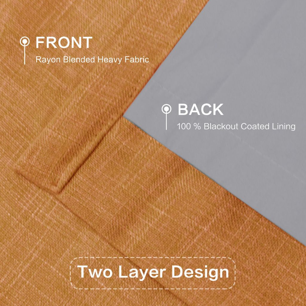 IVAPUPU Linen Pinch Pleated 100% Blackout Curtains - Orange Gold, 40" Wide x 95" Long (2 Panels)